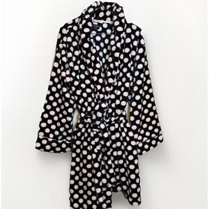 KATE SPADE Jumbo Dots Plush Fleece Robe Black Pink LARGE XLARGE Cozy Sleepover